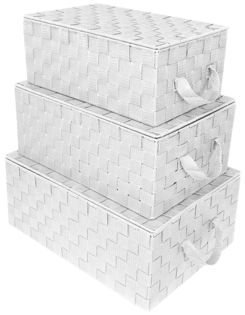 Sorbus Set of 3 Storage Baskets for Organizing with Lid, Mesh Hand-Woven Design, Linen Closet Organizers and Storage, Organizer Storage Baskets for Shelves, Variety Pack Organizers and Storage (White) - Image 1
